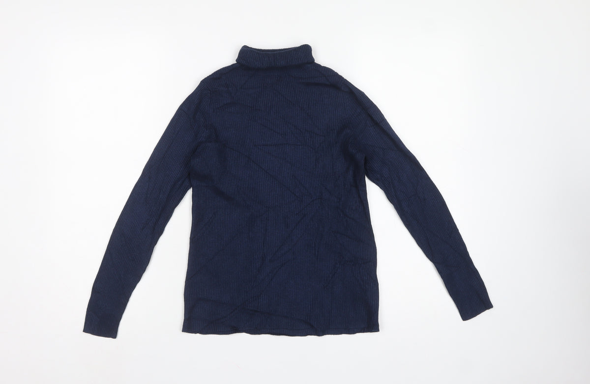 Marks and Spencer Women's Blue UK 12 Ribbed Roll Neck Pullover Jumper