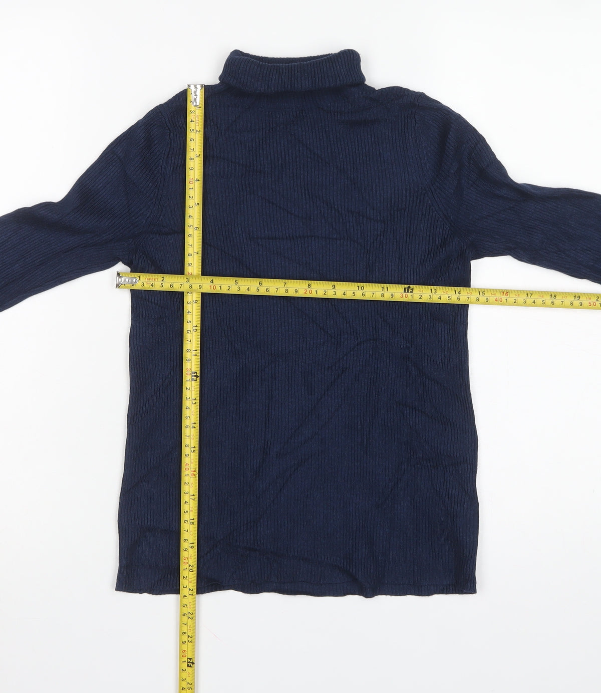 Marks and Spencer Women's Blue UK 12 Ribbed Roll Neck Pullover Jumper
