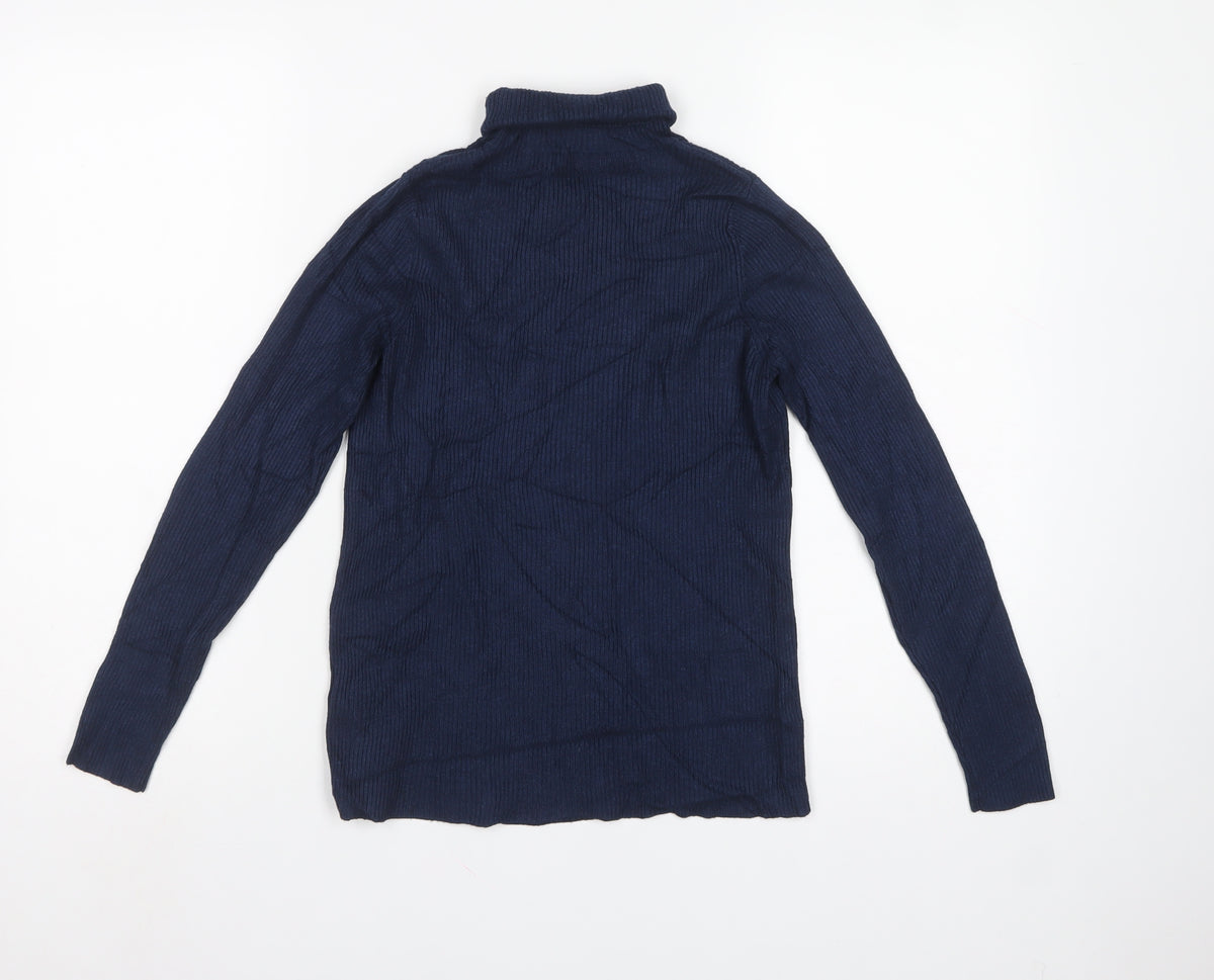 Marks and Spencer Women's Blue UK 12 Ribbed Roll Neck Pullover Jumper