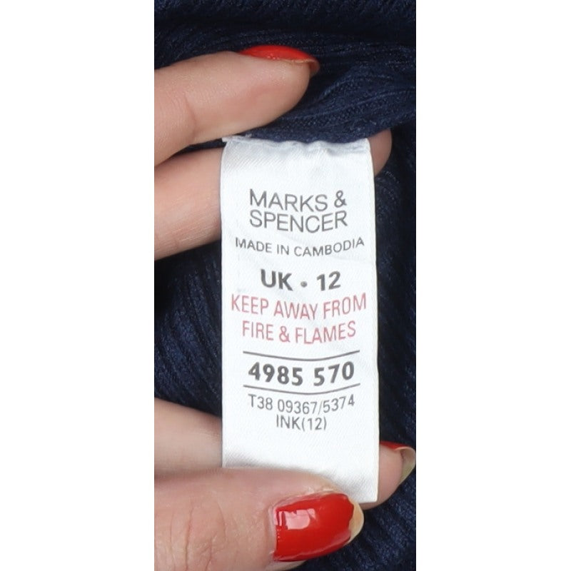 Marks and Spencer Women's Blue UK 12 Ribbed Roll Neck Pullover Jumper
