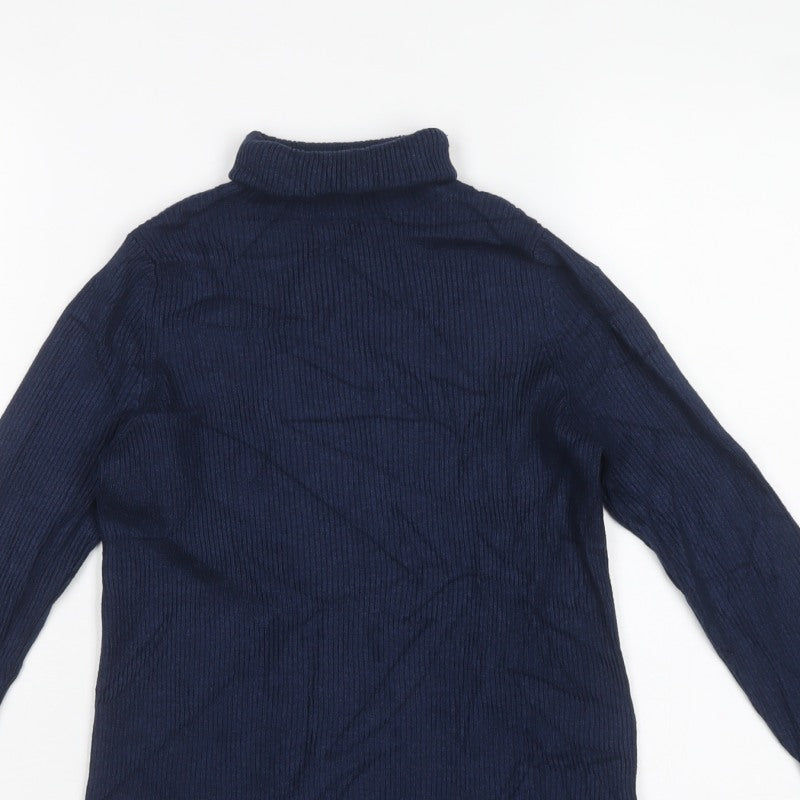 Marks and Spencer Women's Blue UK 12 Ribbed Roll Neck Pullover Jumper