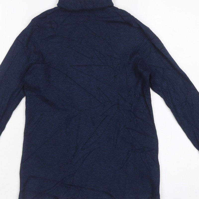 Marks and Spencer Women's Blue UK 12 Ribbed Roll Neck Pullover Jumper
