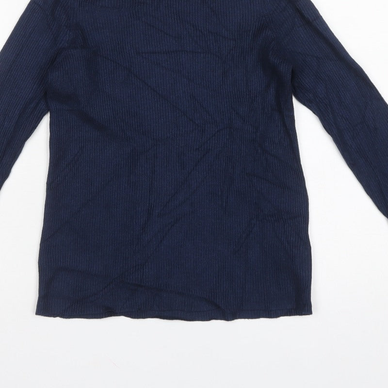Marks and Spencer Women's Blue UK 12 Ribbed Roll Neck Pullover Jumper