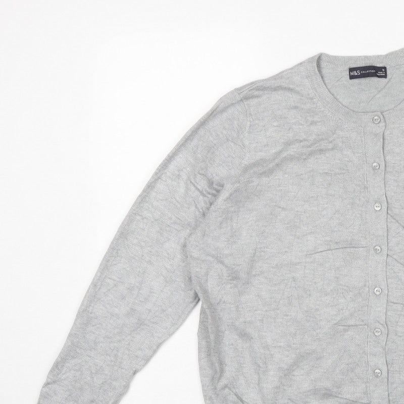 Marks & Spencer Women Grey Size 18 Fine Knit Button Cardigan