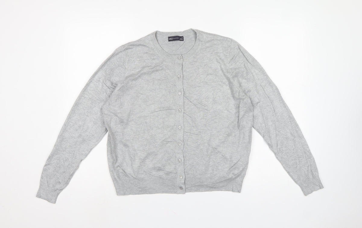 Marks & Spencer Women Grey Size 18 Fine Knit Button Cardigan