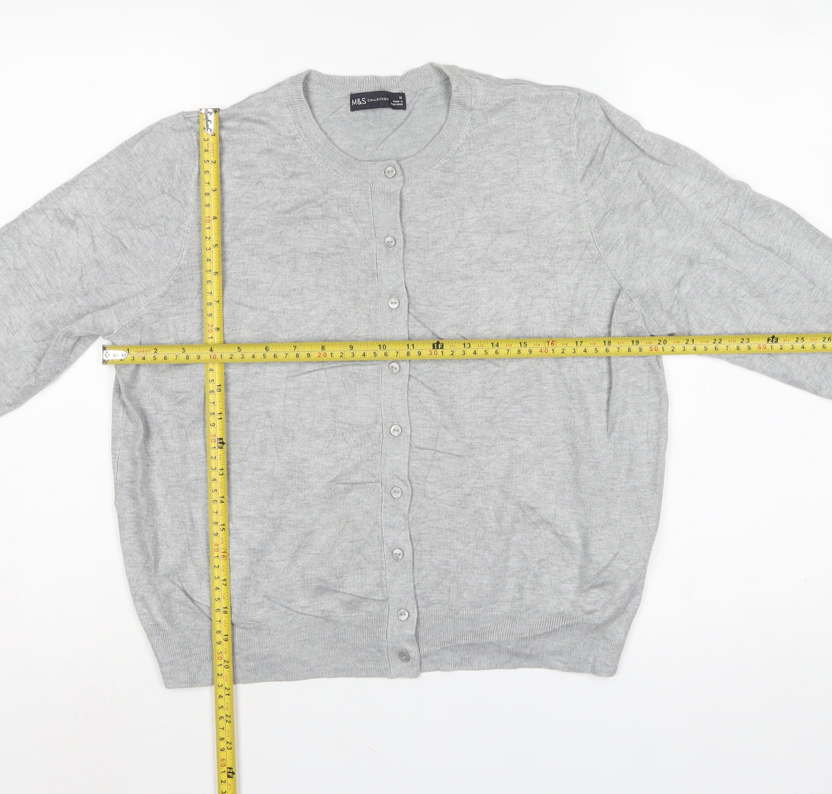 Marks & Spencer Women Grey Size 18 Fine Knit Button Cardigan