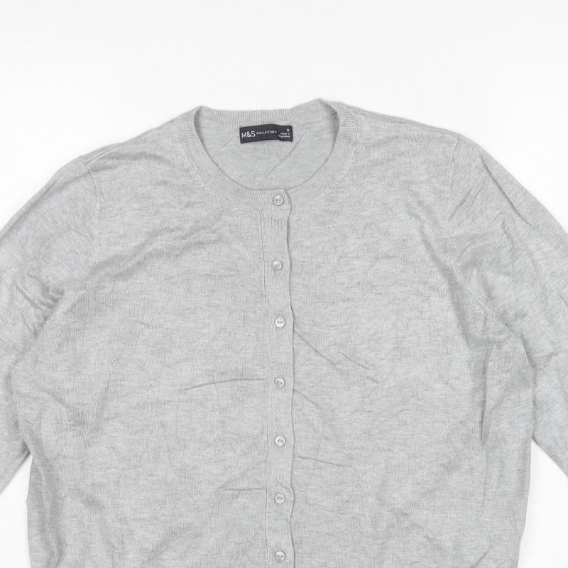 Marks & Spencer Women Grey Size 18 Fine Knit Button Cardigan