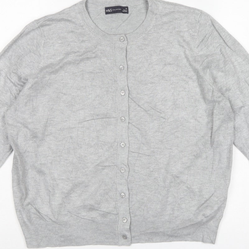 Marks & Spencer Women Grey Size 18 Fine Knit Button Cardigan