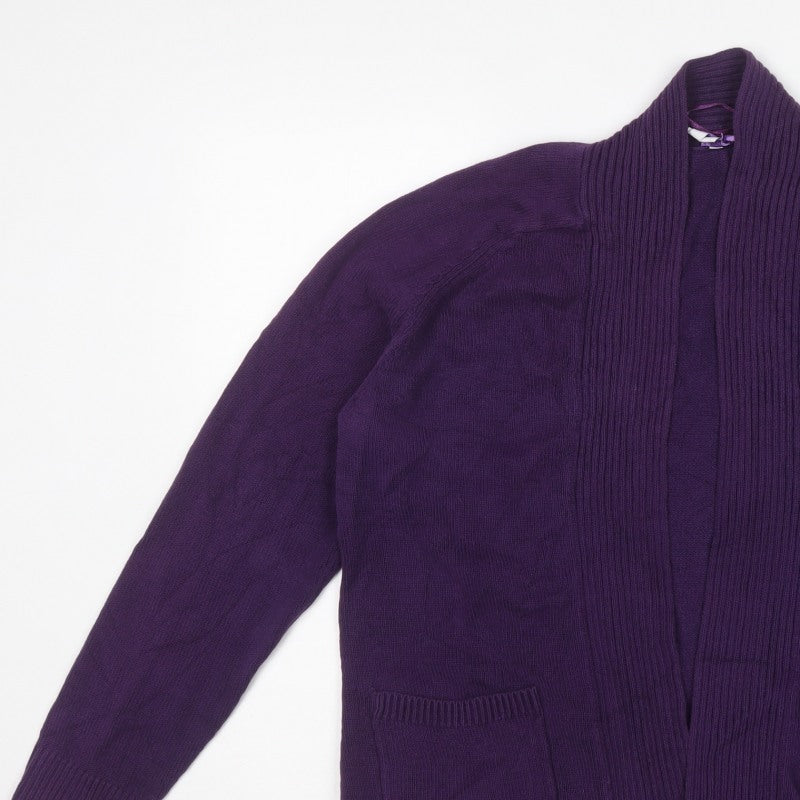 Bhs Women's Purple Size 18 Open Front Cotton Knit Cardigan Pockets