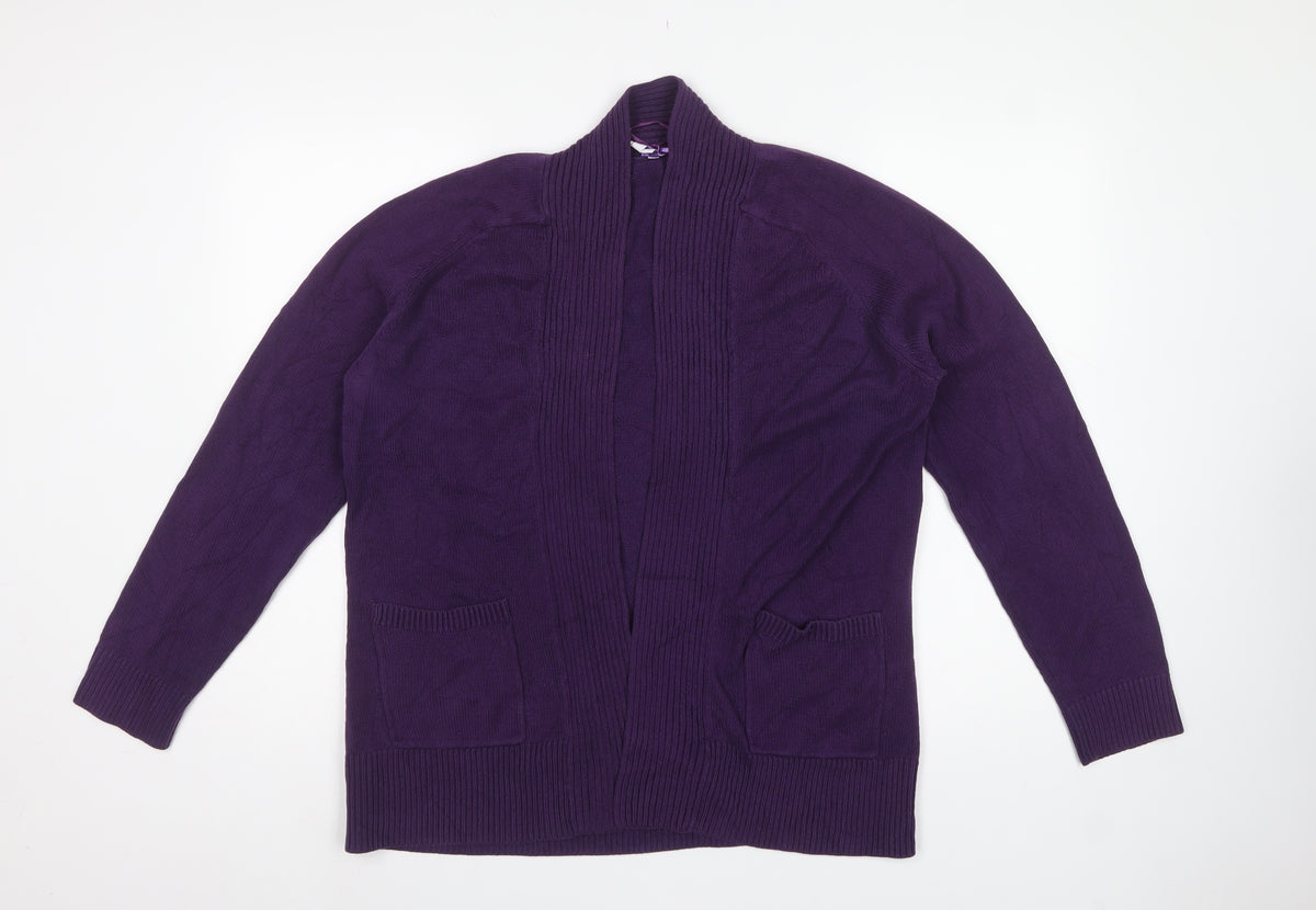 Bhs Women's Purple Size 18 Open Front Cotton Knit Cardigan Pockets