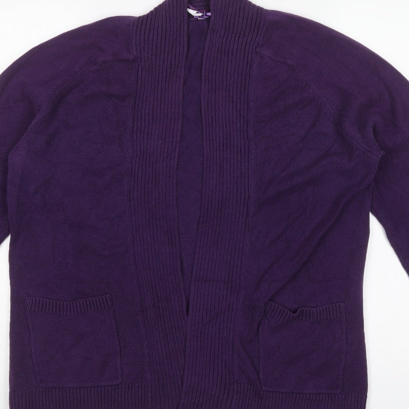 Bhs Women's Purple Size 18 Open Front Cotton Knit Cardigan Pockets