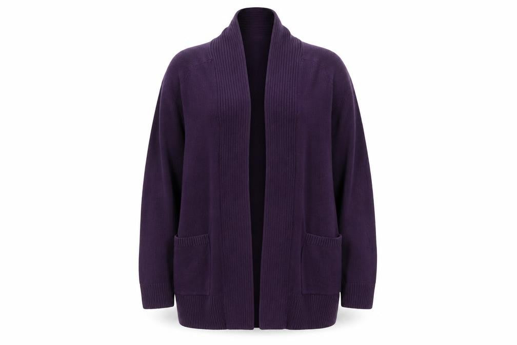 Bhs Women's Purple Size 18 Open Front Cotton Knit Cardigan Pockets