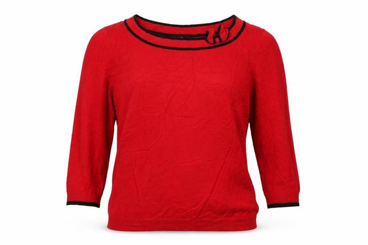 Wallis Women Red UK 12 Round Neck Long Sleeve Jumper Black Trim