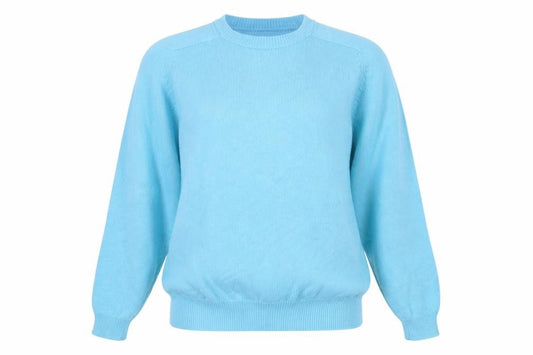 Tabi International Women Blue L Cotton Crew Neck Raglan Knit Jumper
