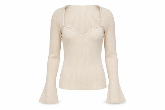 H&M Women Ivory M Rib Knit V-Neck Slim Fit Pullover Jumper