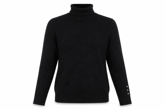Zara Women Black UK 12 Roll Neck Knit Pullover Jumper Gold Button Cuffs
