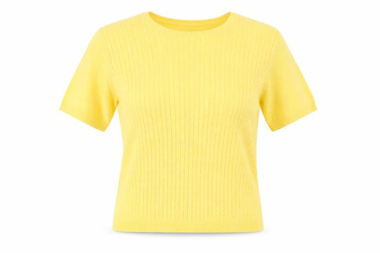 Alia Women’s Yellow Petite M Rib Knit Short Sleeve Crew Neck Jumper