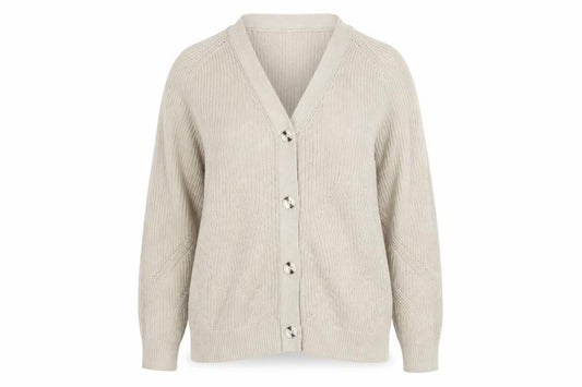 Marks & Spencer Women Ivory UK 14 V-Neck Cotton Knit Cardigan