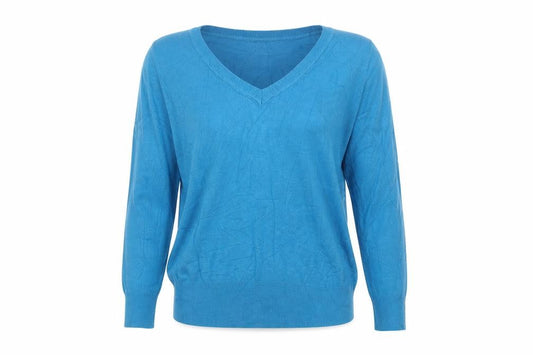 Marks & Spencer Women Blue UK 12 V-Neck Long Sleeve Knit Jumper