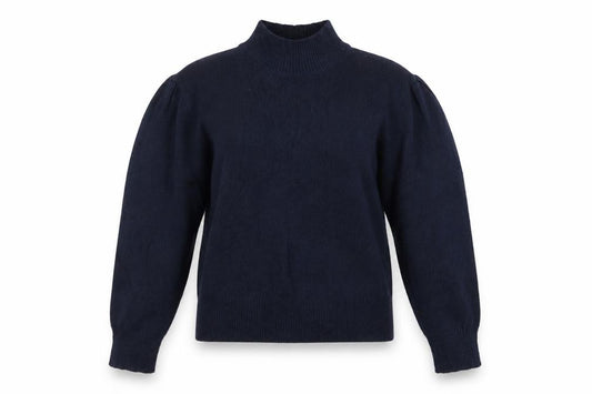 Marks & Spencer Women Navy M Mock Neck Puff Sleeve Knit Jumper
