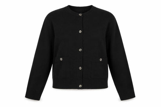 Zara Women Black Size S Button Front Knit Cardigan Crew Neck Pockets