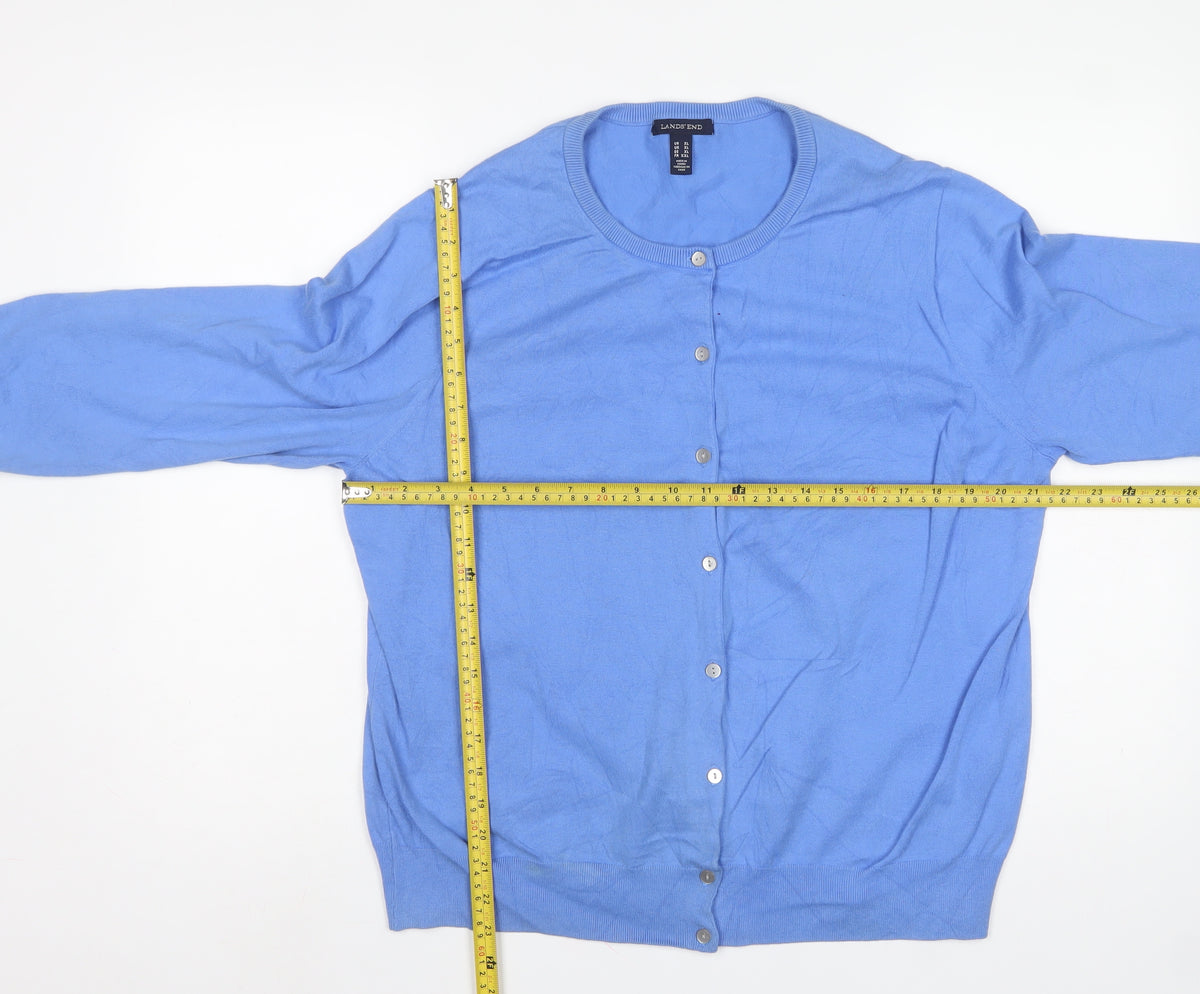 Lands' End Women Blue XL Crew Neck Button Knit Cardigan