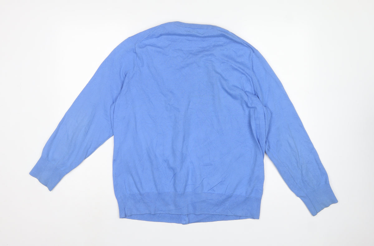 Lands' End Women Blue XL Crew Neck Button Knit Cardigan