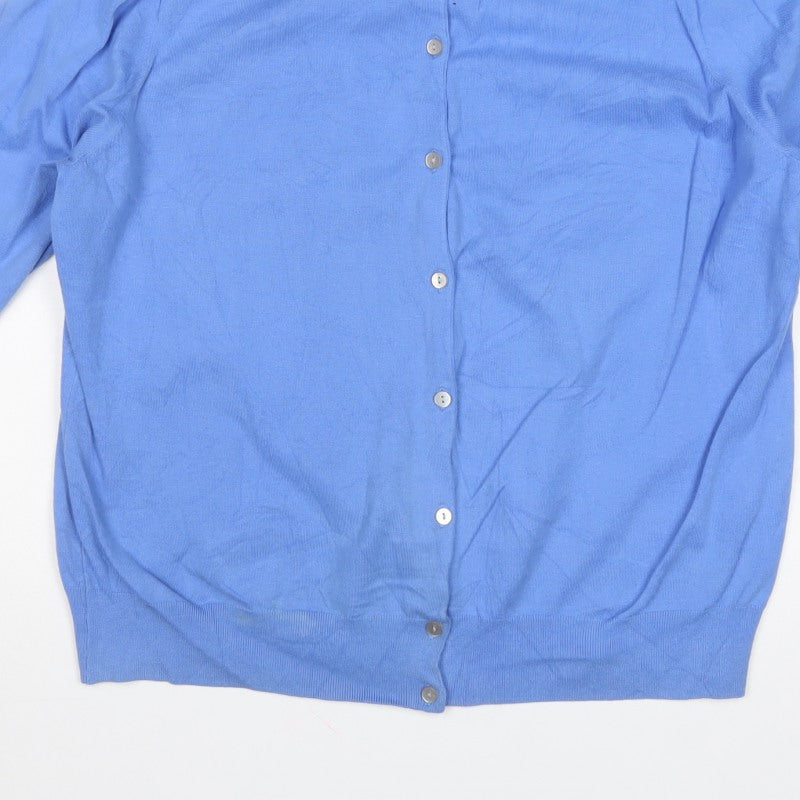 Lands' End Women Blue XL Crew Neck Button Knit Cardigan