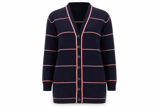 Jaeger Women's Blue Striped Acrylic Button Cardigan UK 16 Vintage