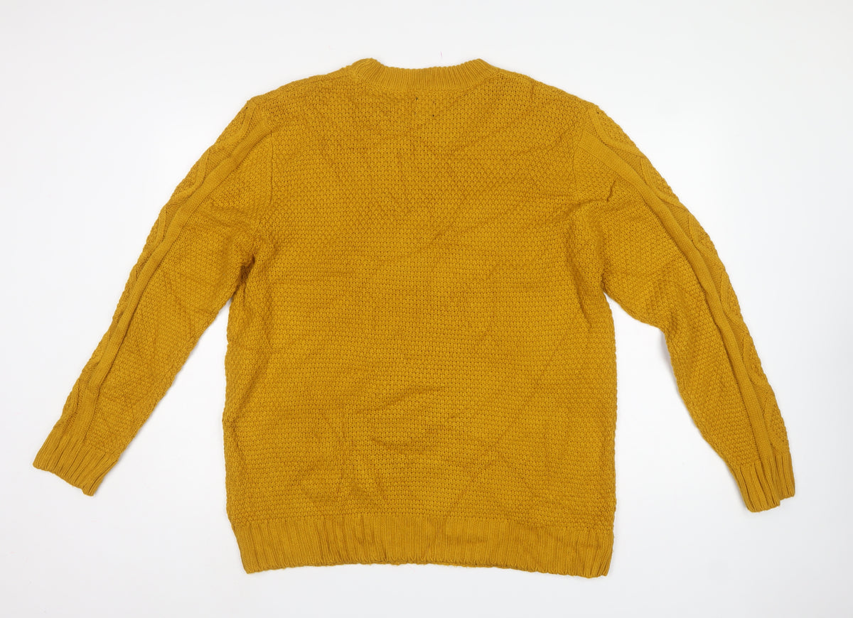River Island Men’s Yellow XL Cable-Knit Crew Neck Pullover Jumper