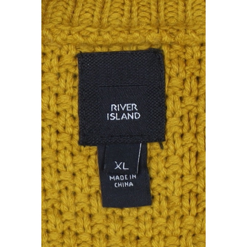 River Island Men’s Yellow XL Cable-Knit Crew Neck Pullover Jumper