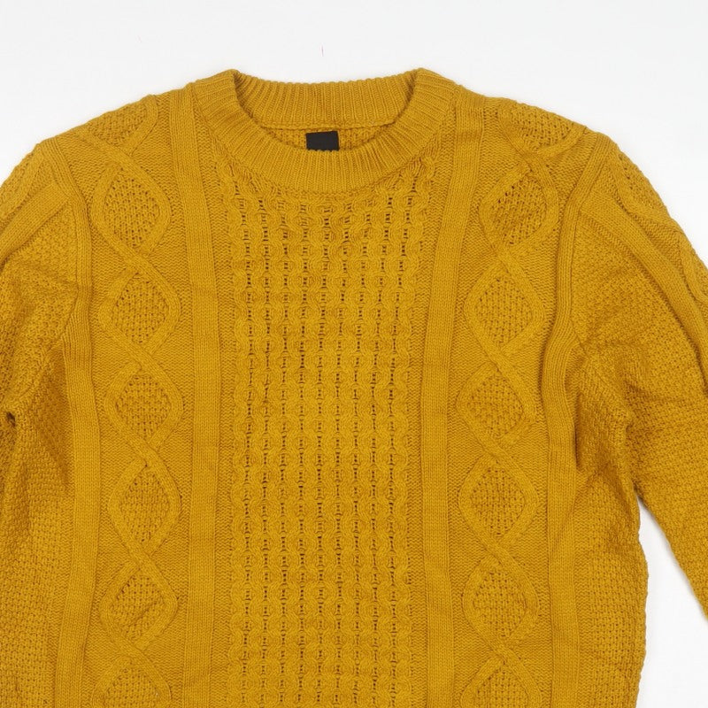 River Island Men’s Yellow XL Cable-Knit Crew Neck Pullover Jumper