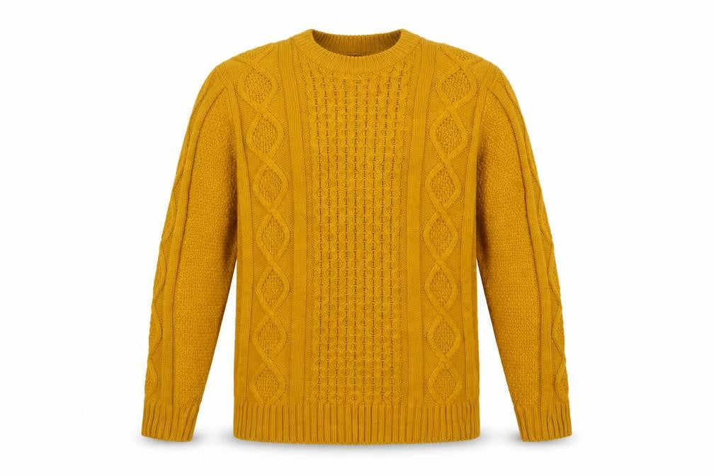 River Island Men’s Yellow XL Cable-Knit Crew Neck Pullover Jumper
