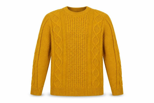 River Island Men’s Yellow XL Cable-Knit Crew Neck Pullover Jumper