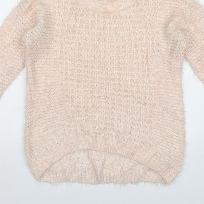 New Look Women Pink UK 8 Fluffy Open-Knit Crew Neck Pullover Jumper