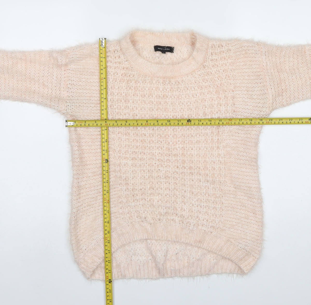 New Look Women Pink UK 8 Fluffy Open-Knit Crew Neck Pullover Jumper