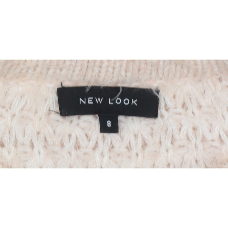 New Look Women Pink UK 8 Fluffy Open-Knit Crew Neck Pullover Jumper