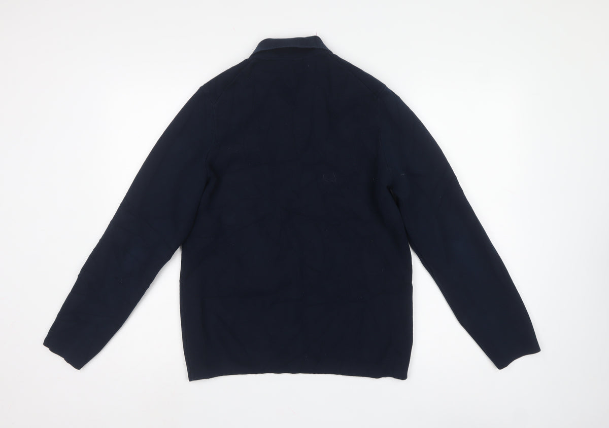 Marks and Spencer Men’s Blue Supima Cotton S Half Zip Collared Jumper