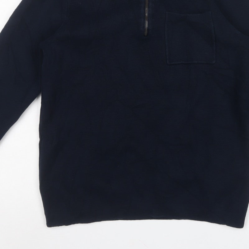 Marks and Spencer Men’s Blue Supima Cotton S Half Zip Collared Jumper