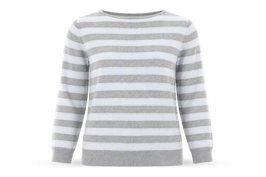 Austin Reed Women Grey White Striped Boat Neck Knit Jumper L