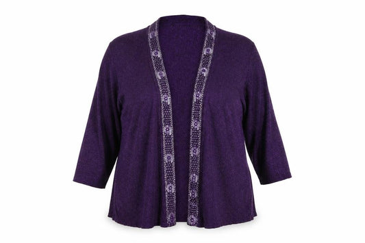Eastex Women’s Purple Beaded Open Knit Cardigan UK 20 3/4 Sleeve