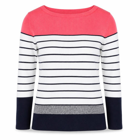 Oasis Women’s S Pink Navy Stripe Rib Knit Long Sleeve Basic Top