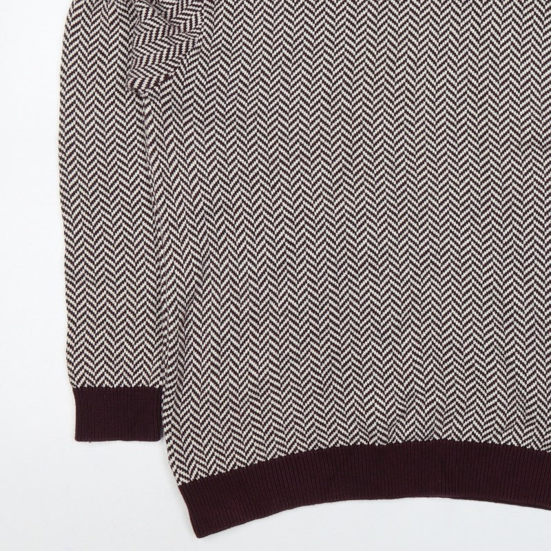 Next Men's Burgundy Cream Large Herringbone Crew Neck Knit Pullover Jumper