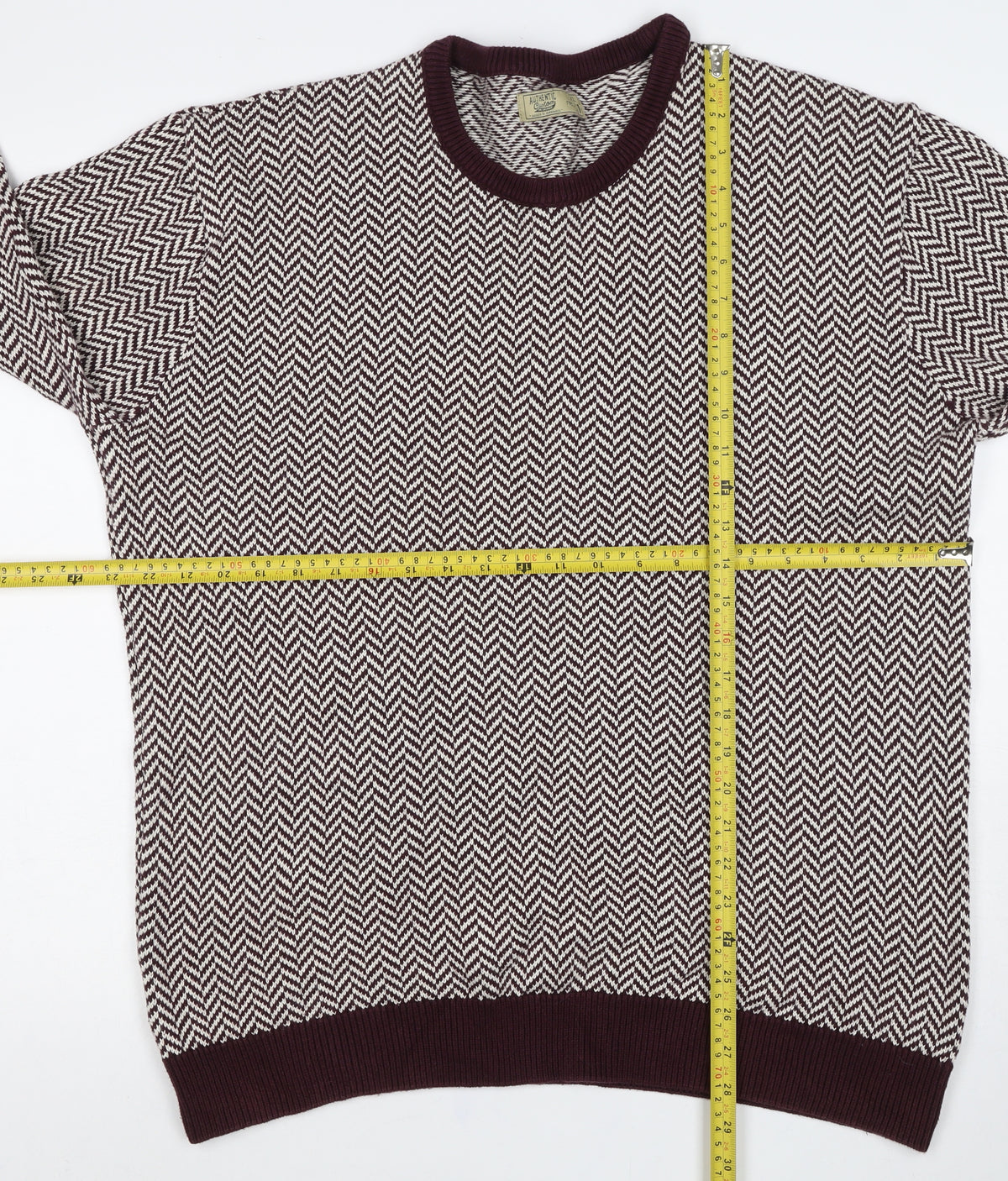Next Men's Burgundy Cream Large Herringbone Crew Neck Knit Pullover Jumper