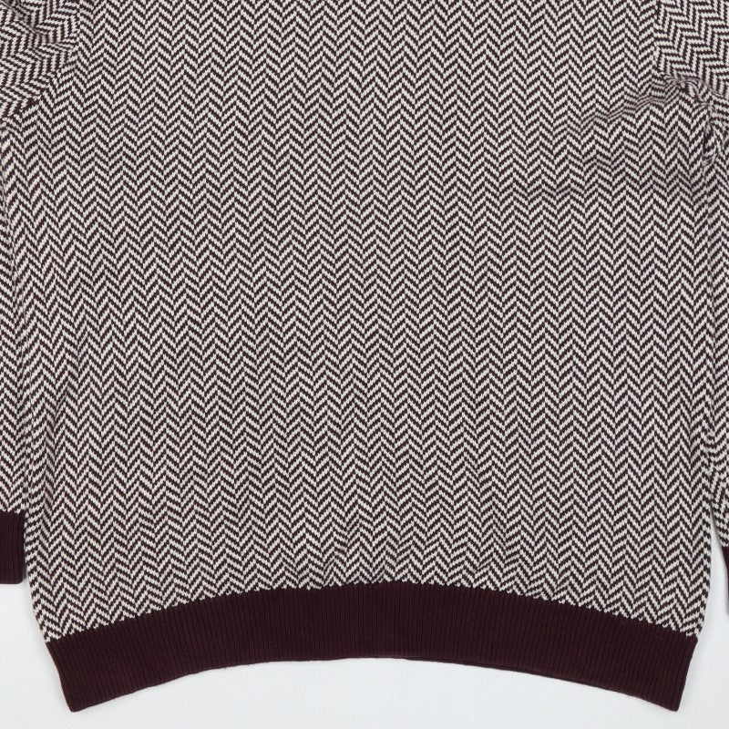 Next Men's Burgundy Cream Large Herringbone Crew Neck Knit Pullover Jumper
