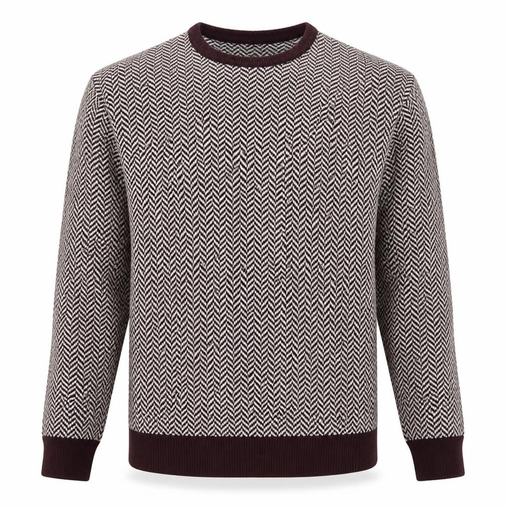 Next Men's Burgundy Cream Large Herringbone Crew Neck Knit Pullover Jumper