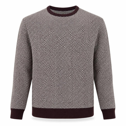 Next Men's Burgundy Cream Large Herringbone Crew Neck Knit Pullover Jumper
