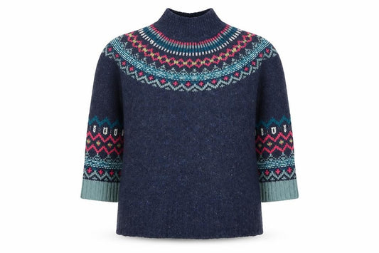 White Stuff Women’s Navy Fair Isle Merino Wool Jumper UK 14