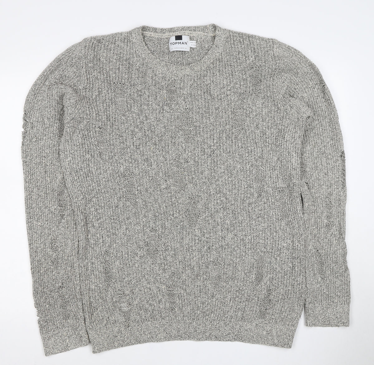 Topman Men’s Grey Cable Knit Crew Neck Pullover Jumper Size L