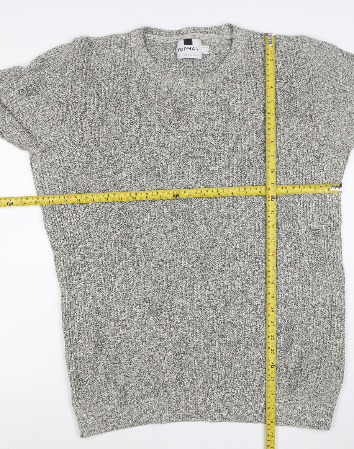 Topman Men’s Grey Cable Knit Crew Neck Pullover Jumper Size L